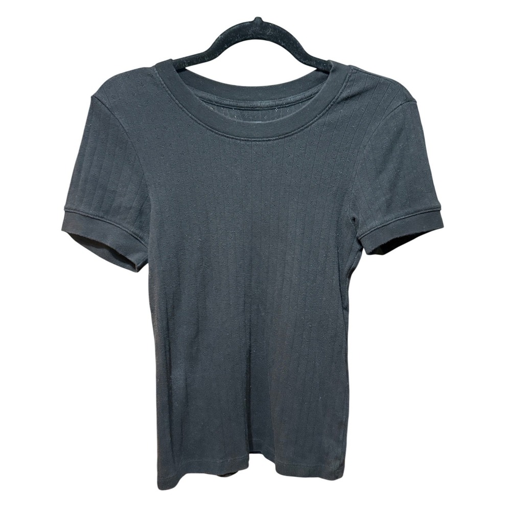Everlane Black Organic Cotton Ribbed Short Sleeve Crew Neck Tee Shirt Small